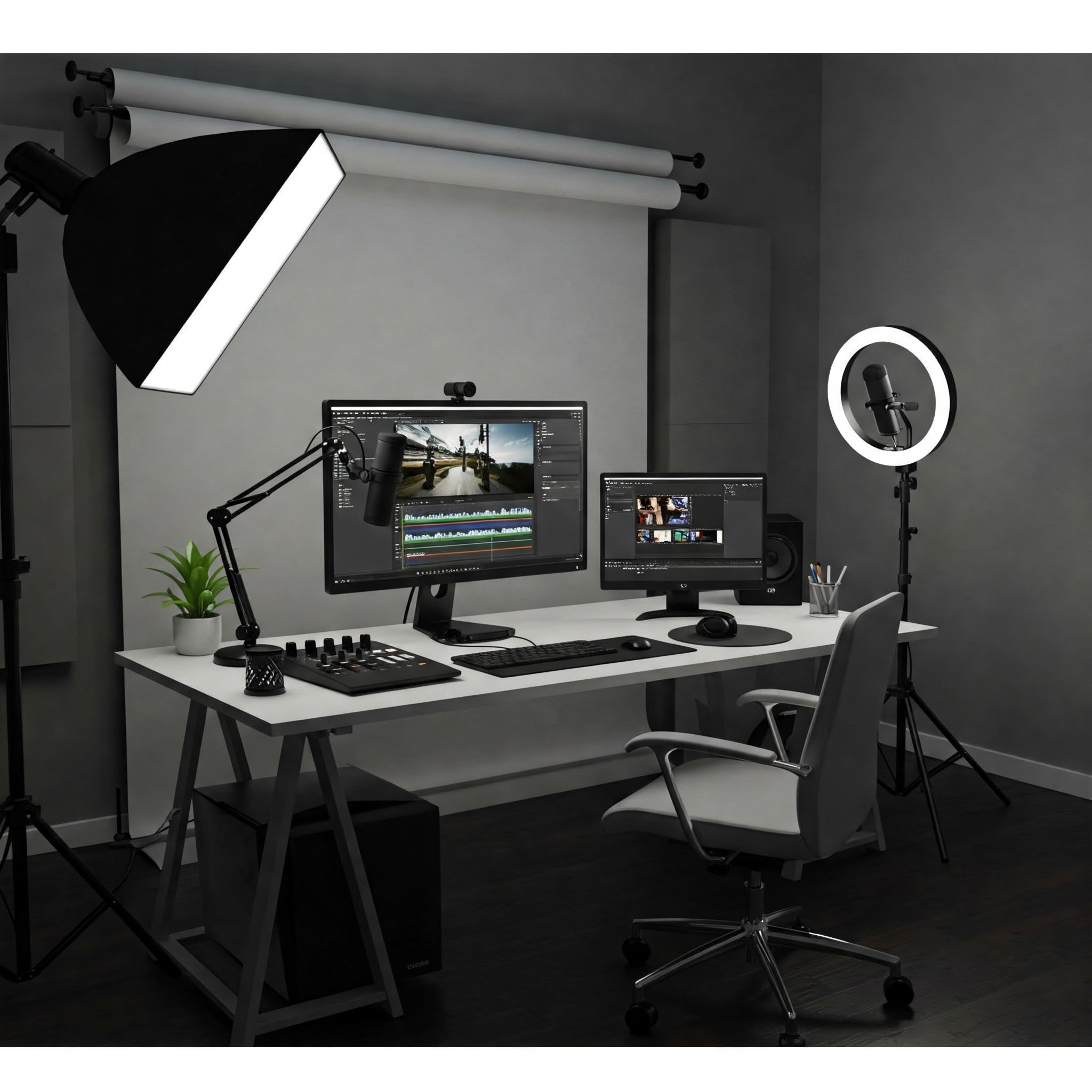 photo of Dual Monitor Video Editing and Streaming Station